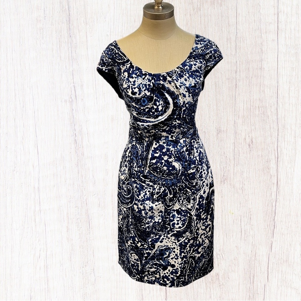 EUC Adrianna Papell Blue & White Cotton Dress- Size 10